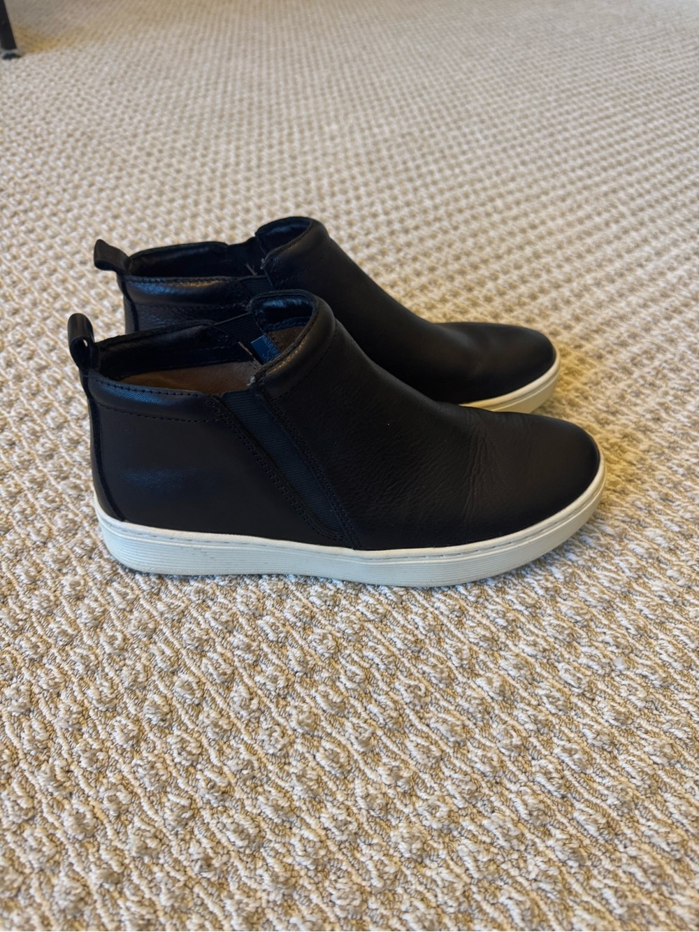 Sofft Black Leather Slip-On Ankle Booties with White Sole